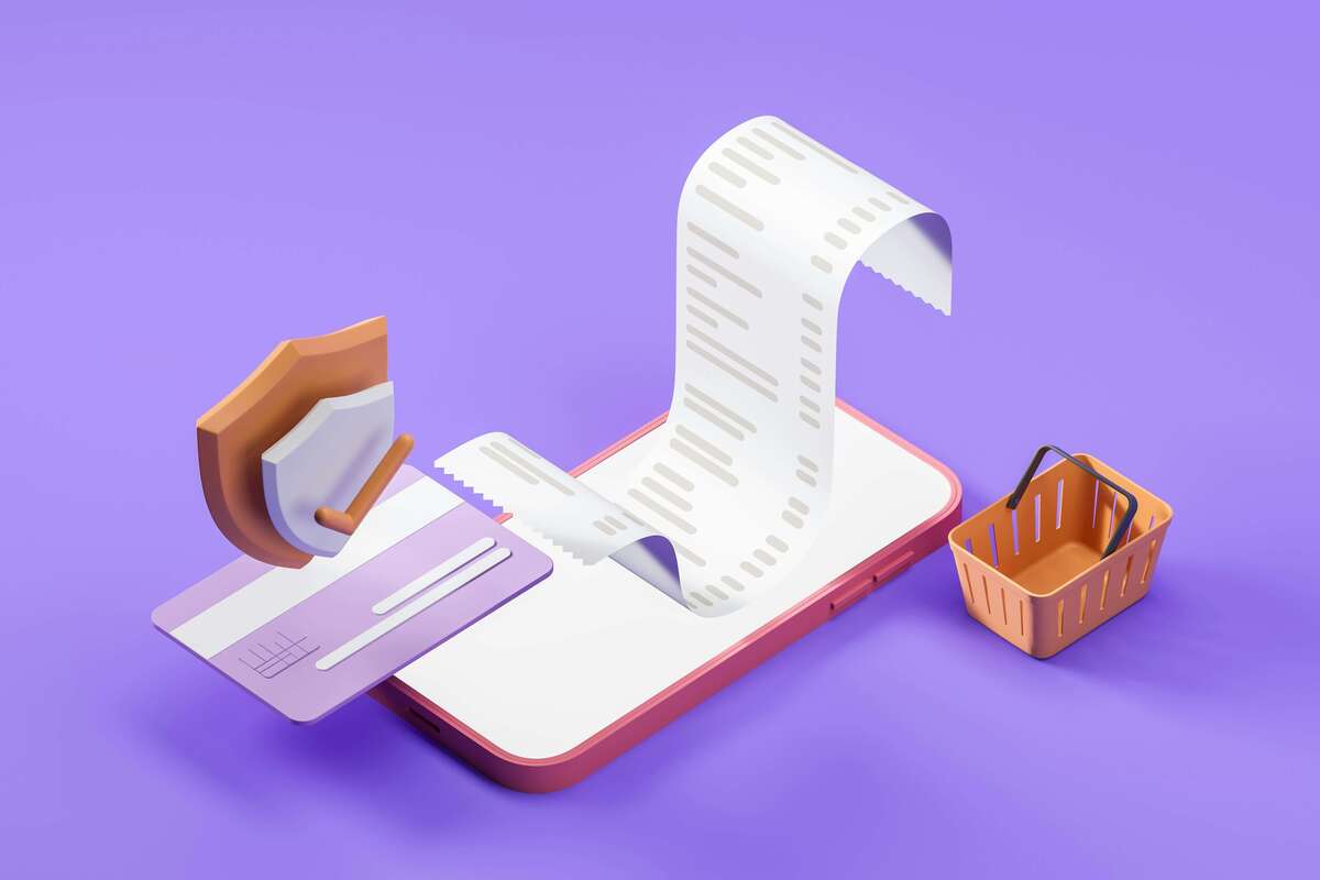 Ilustração abstrata de trilhos e nós conectados em gradiente roxo, representando a orquestração de serviços financeiros