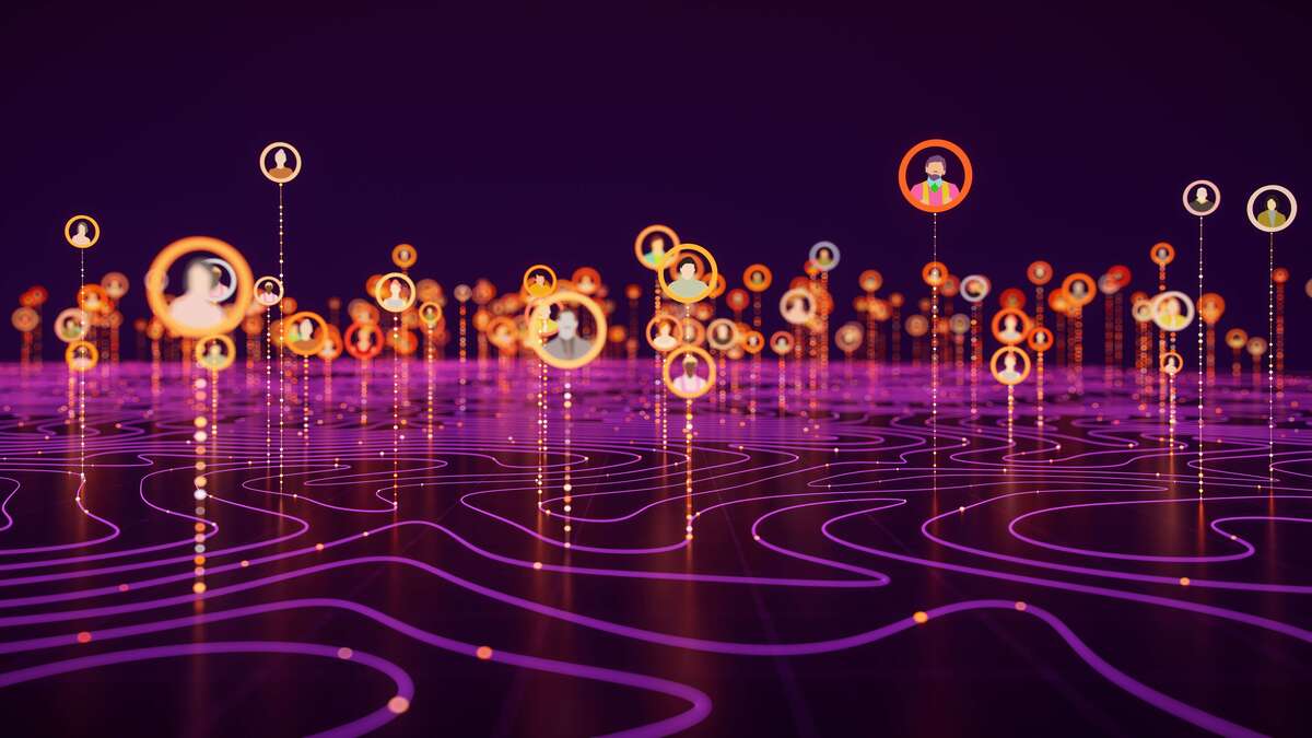Rede de conexões abstratas em tons de roxo representando o fluxo de um split de pagamentos